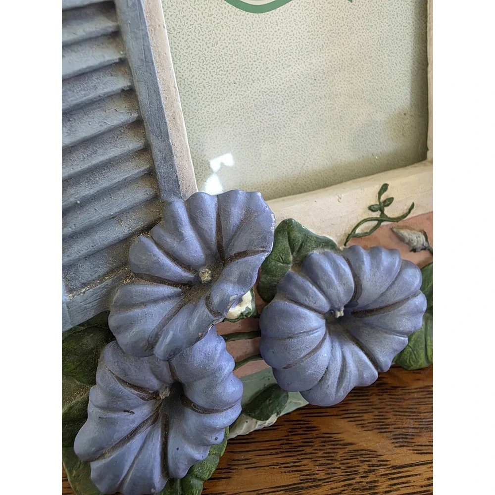 Vintage Cottagecore Floral Photo Frame Birds Bee Blue Shutters 3.5x5 Shabby Chic